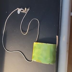 Express Silver Necklace W/ Green Enamal